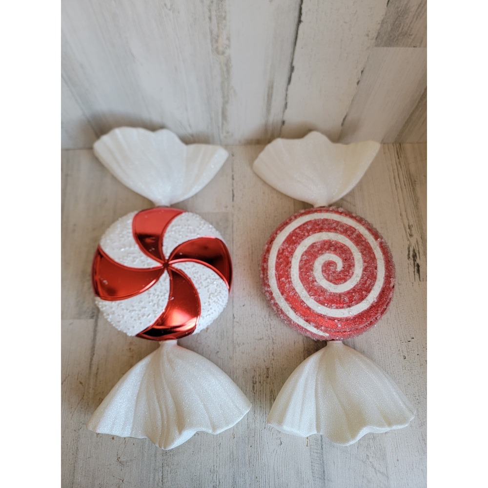 Large peppermint candy ornament Xmas glitter home decor swirl